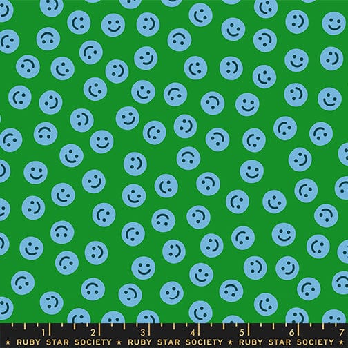 Smiley in Dark Verdant quilting fabric, part of the Egg and Friends fabric collection by Kimberly Kight for Ruby Star Society. (SKU: RS3094 14)