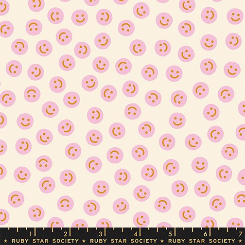 Smiley in Natural quilting fabric, part of the Egg and Friends fabric collection by Kimberly Kight for Ruby Star Society. (SKU: RS3094 12)