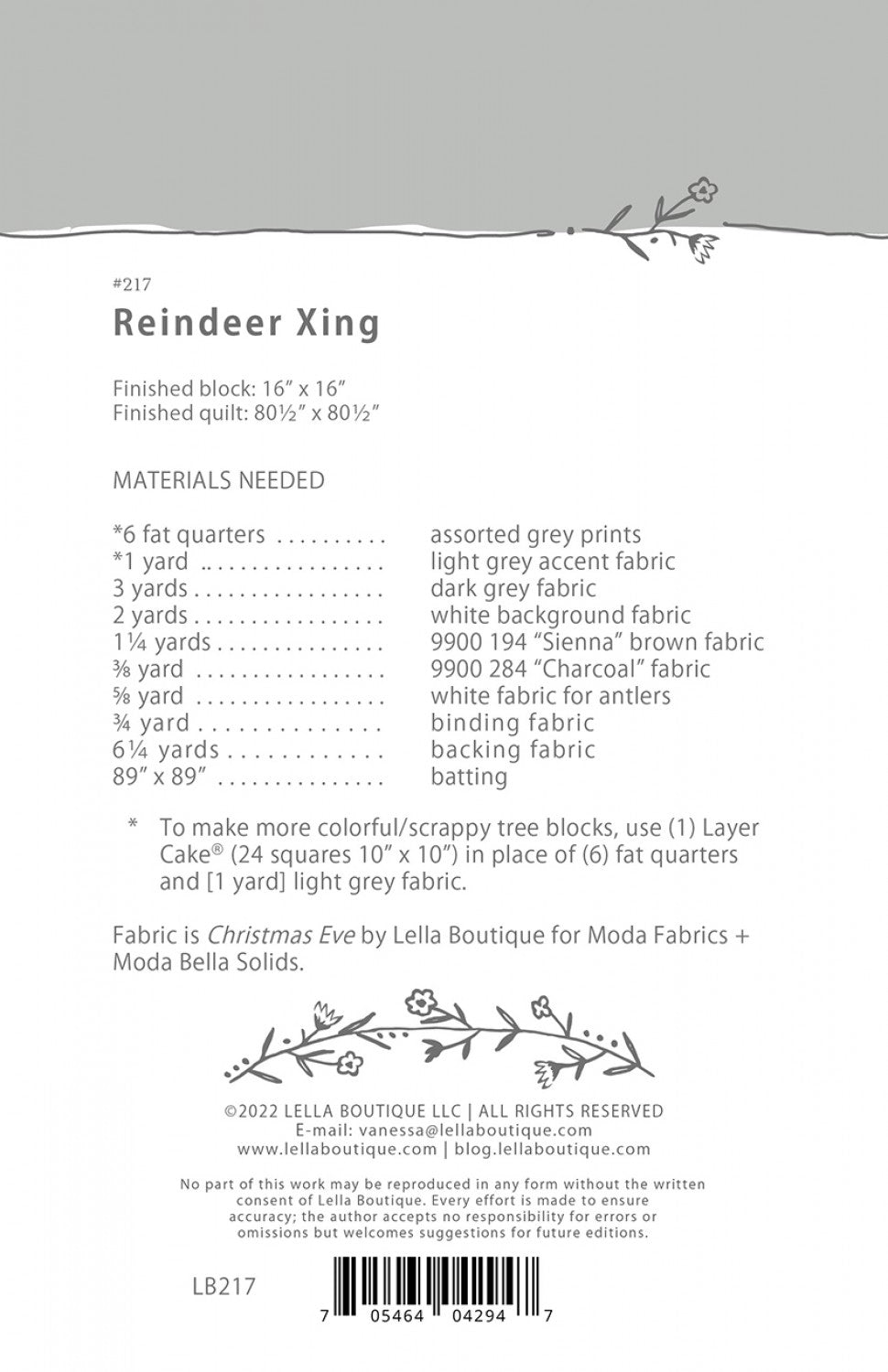 Reindeer Xing - Lella Boutique - Printed Pattern - Quilt Pattern