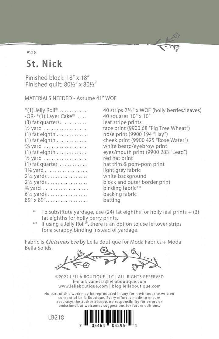 St. Nick - Lella Boutique - Printed Pattern - Quilt Pattern