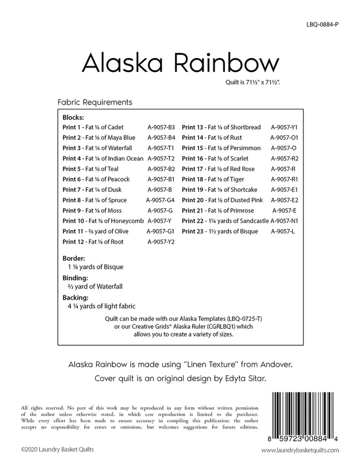 Alaska Rainbow - Paper Pattern - Laundry Basket Quilts - LBQ-0884-P