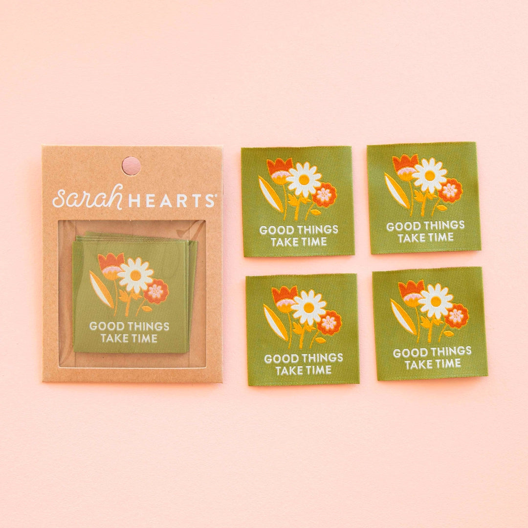 Sarah Hearts - Good Things Take Time - Sewing Woven Clothing Label Tags - LP194