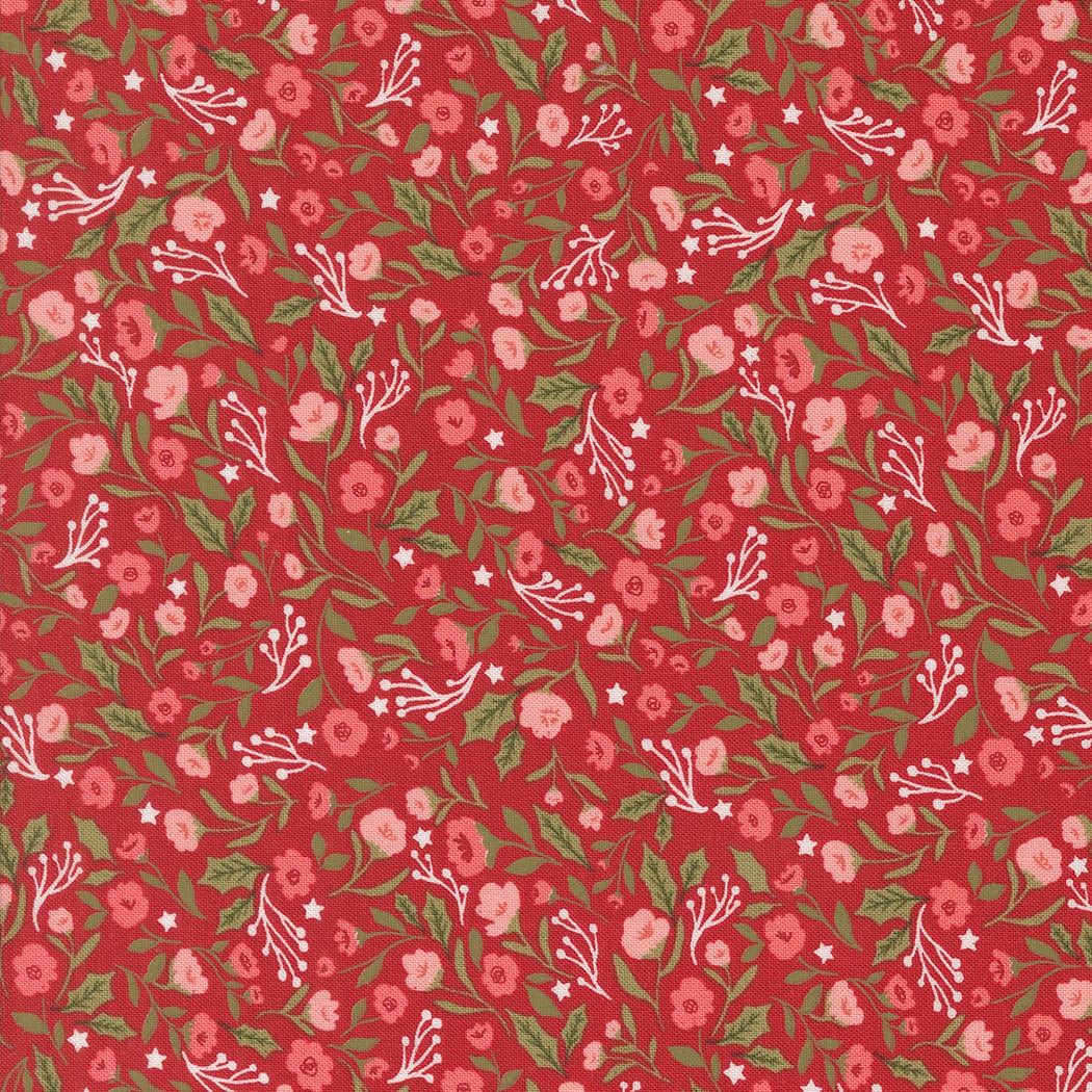 Christmas Posies in Cranberry quilting fabric, part of the Berry & Pine fabric collection by Lella Boutique (SKU: 5241 14)