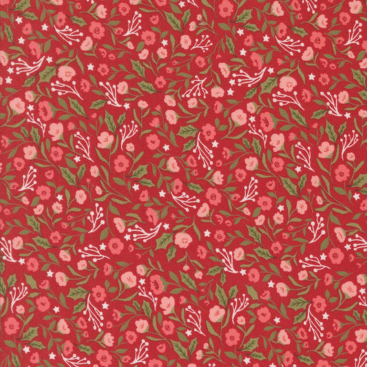 Christmas Posies in Cranberry quilting fabric, part of the Berry & Pine fabric collection by Lella Boutique (SKU: 5241 14)
