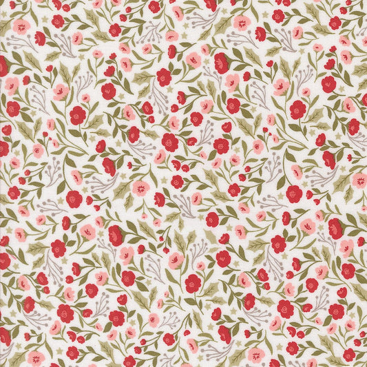 Christmas Posies in Snow quilting fabric, part of the Berry & Pine fabric collection by Lella Boutique. (SKU: 5241 11)