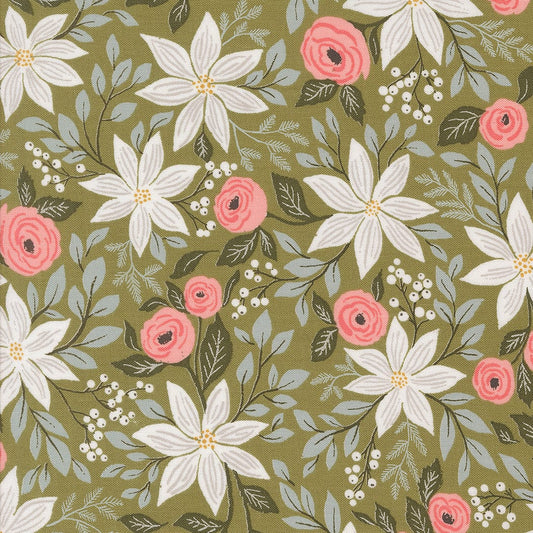 Poinsettia Party in Sage quilting fabric, part of the Berry & Pine fabric collection by Lella Boutique (SKU: 5240 12)