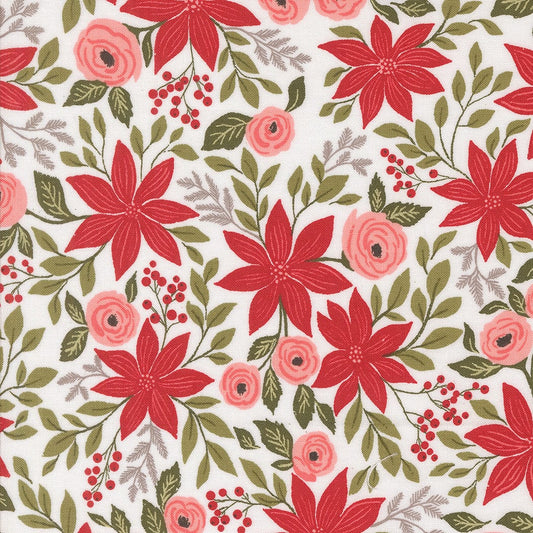 Poinsettia Part in Snow quilting fabric, part of the Berry & Pine fabric collection by Lella Boutique (SKU: 5240 11)