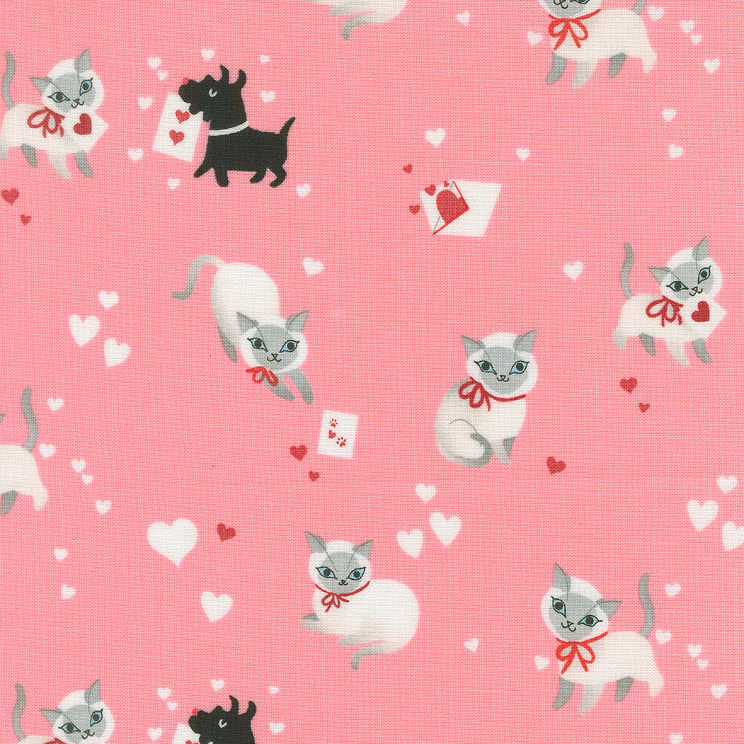 A closeup shot of the quilting fabric pattern called Kitty, designed by Lizzy House, in the ballerina colorway. The SKU is 37140 20.