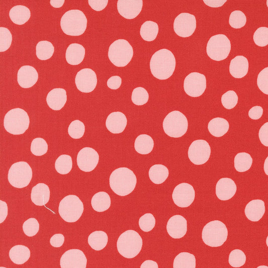 A closeup shot of the quilting fabric pattern called Big Dot, designed by Lizzy House, in the love colorway. The SKU is 37145 16.