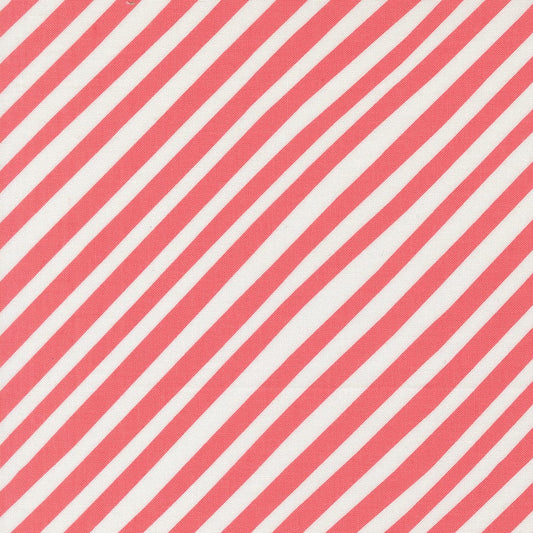 A closeup shot of the quilting fabric pattern called Stripes, designed by Lizzy House, in the coral colorway. The SKU is 37146 11.