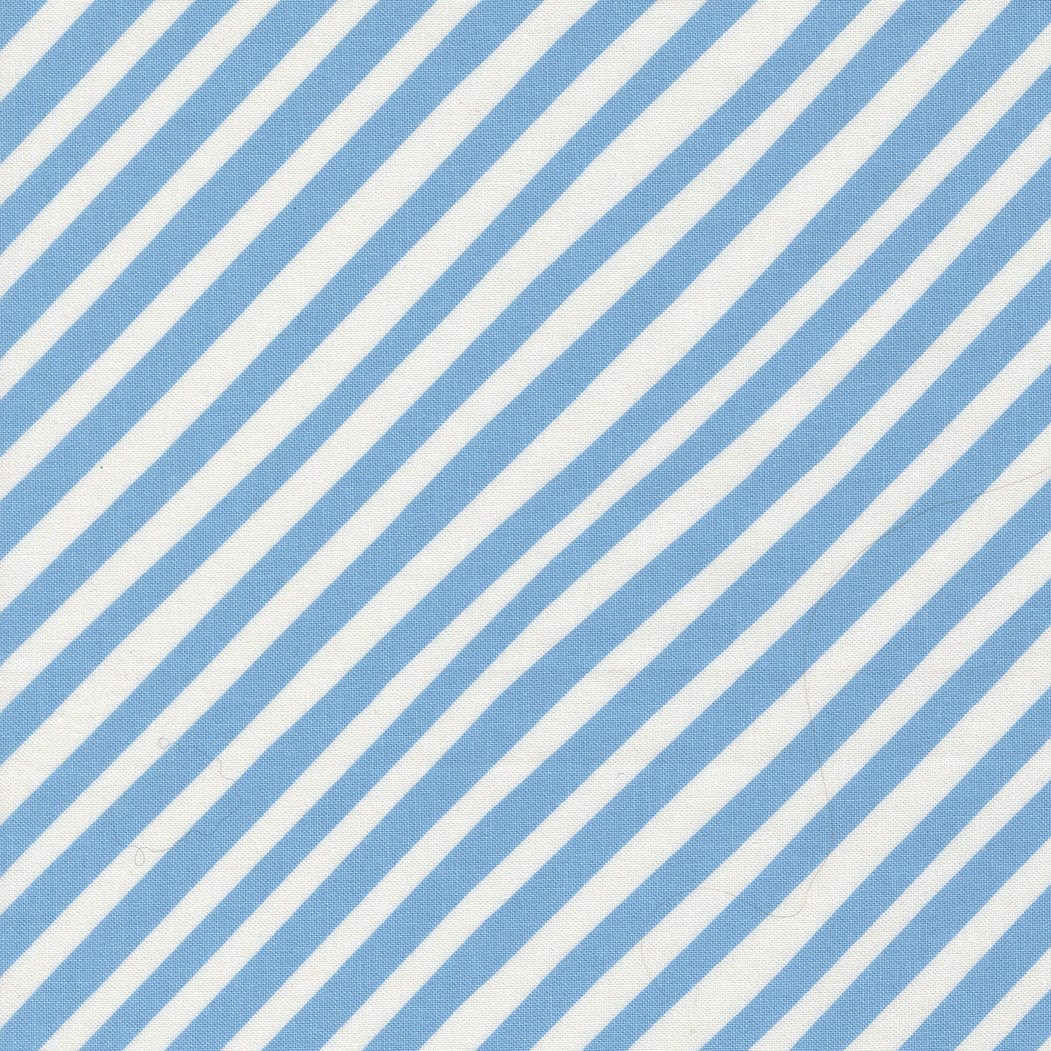 A closeup shot of the quilting fabric pattern called Stripes, designed by Lizzy House, in the sky colorway. The SKU is 37146 25.