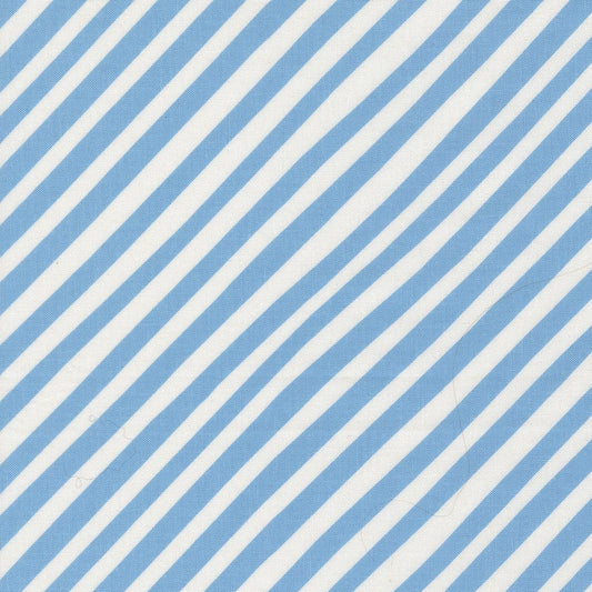 A closeup shot of the quilting fabric pattern called Stripes, designed by Lizzy House, in the sky colorway. The SKU is 37146 25.