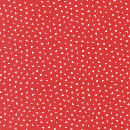A closeup shot of the quilting fabric pattern called Tiny Hearts, designed by Lizzy House, in the love colorway. The SKU is 37148 16.