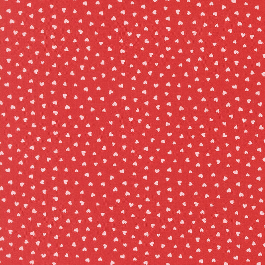 A closeup shot of the quilting fabric pattern called Tiny Hearts, designed by Lizzy House, in the love colorway. The SKU is 37148 16.
