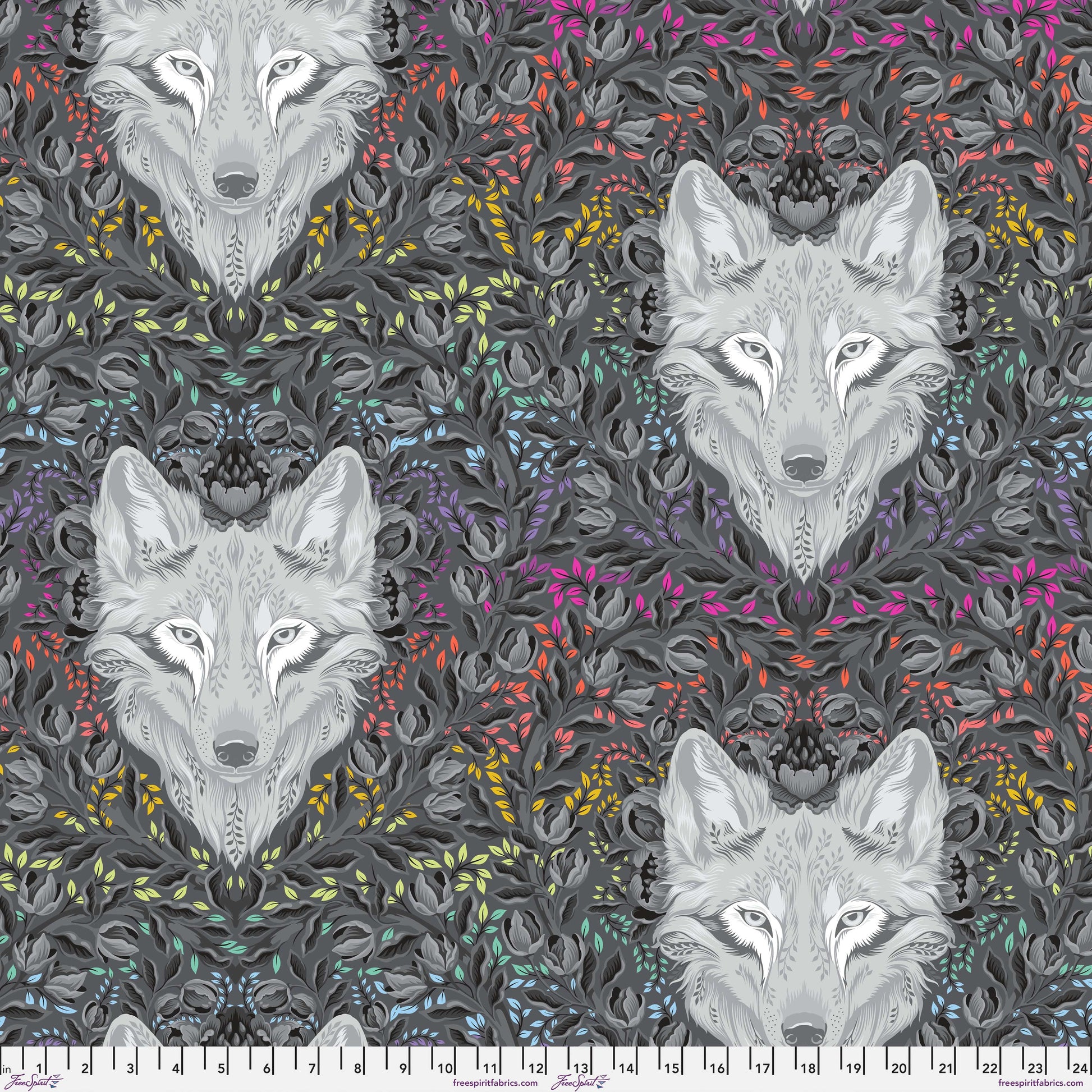 Wolf of Pink Street in Carbon minky fabric, part of the Graywork fabric collection by Tula Pink (SKU: MKTP008.CARBON)