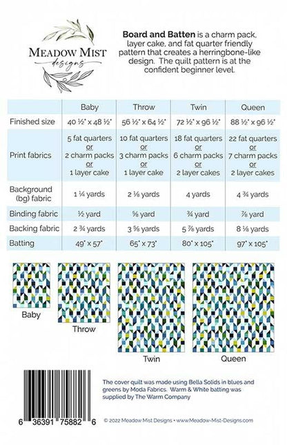 Board and Batten Quilt Pattern - Meadow Mist Designs - MMD 1103 - Printed Pattern