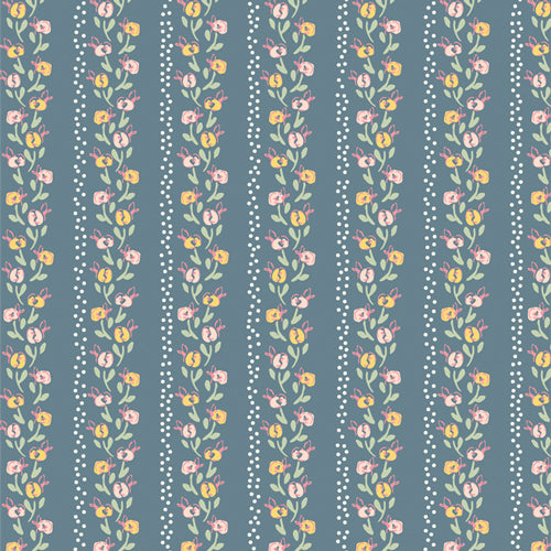 A closeup shot of the quilting fabric pattern called Cité Floral, designed by Patty Basemi as part of the Mademoiselle collection. The SKU is MMS97911.