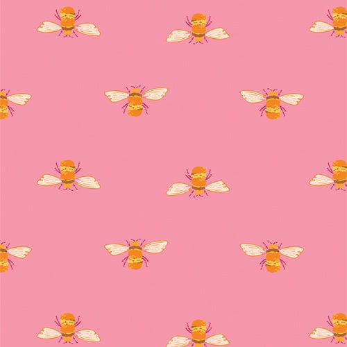 A closeup shot of the quilting fabric pattern called Bumble Blush, designed by Maureen Cracknell for Art Gallery Fabrics. The SKU is MRG55306.