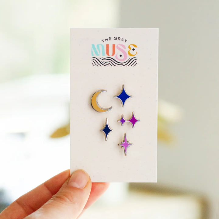 The Gray Muse - Mini Stars and Moon - Enamel Pin Collection