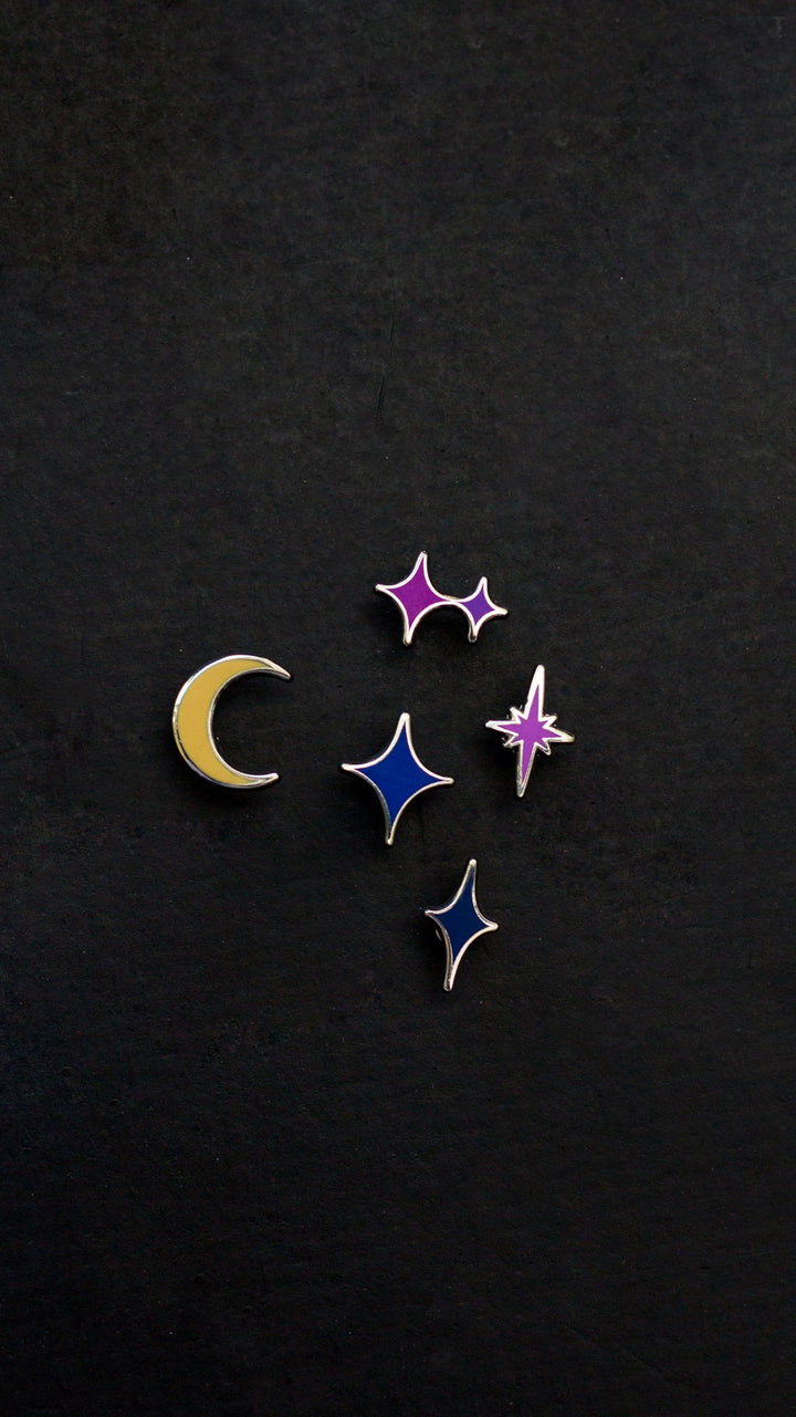 The Gray Muse - Mini Stars and Moon - Enamel Pin Collection