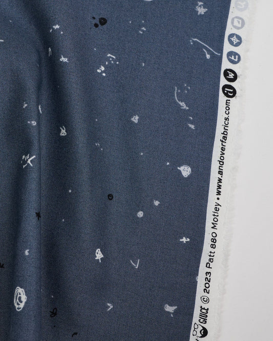 Cotton quilting fabric pattern called 'Motley in Bea'. Part of the 'Motley' fabric collection. Designed by Giucy Giuce for fabric company Andover Fabrics. SKU: A-880-C. 44-45 inch width.