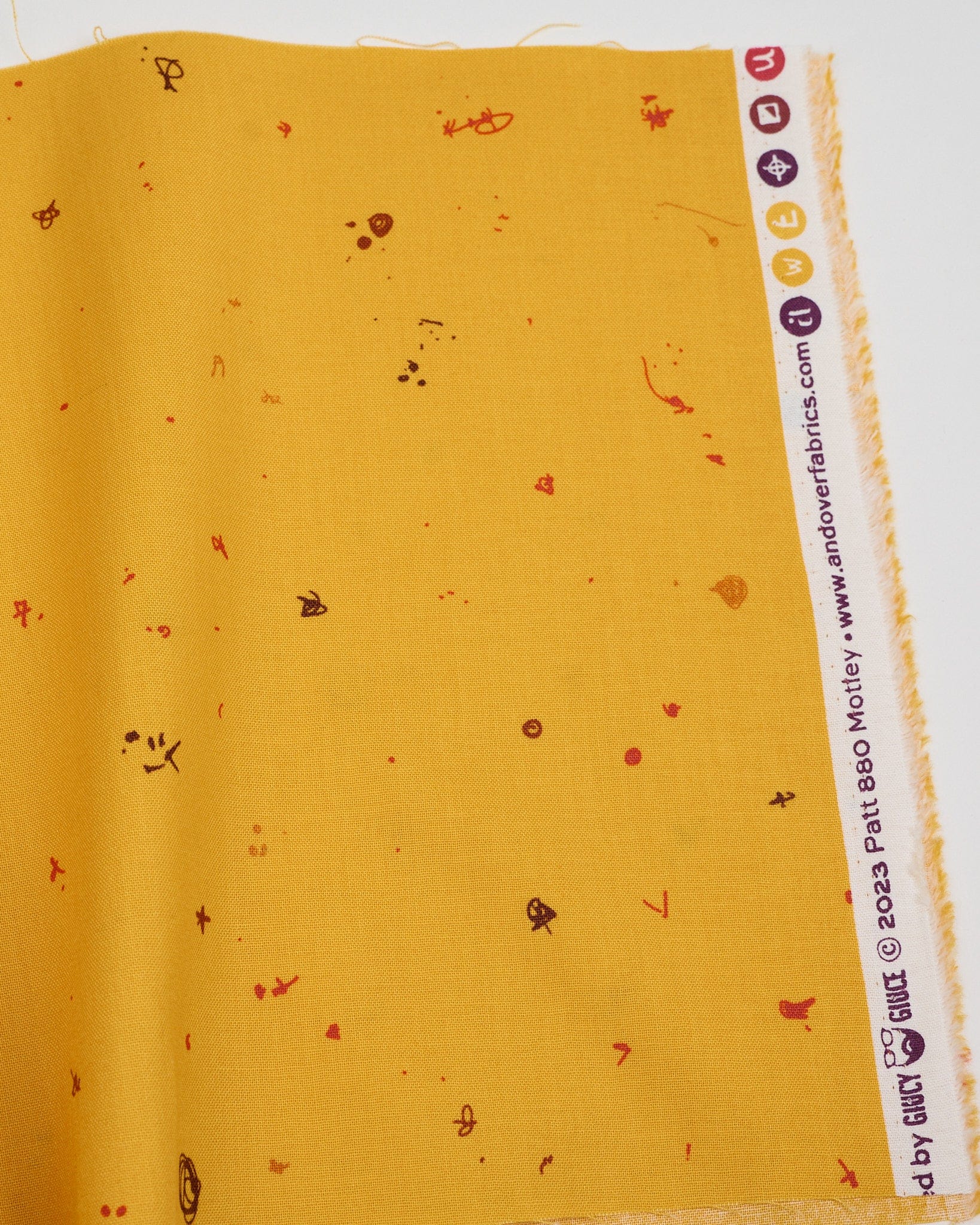 Cotton quilting fabric pattern called 'Motley in Simpson'. Part of the 'Motley' fabric collection. Designed by Giucy Giuce for fabric company Andover Fabrics. SKU: A-880-Y. 44-45 inch width.