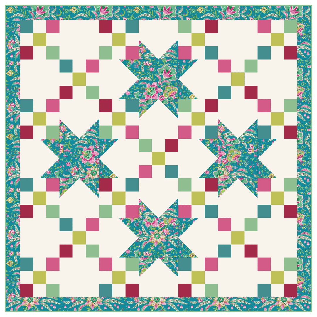 New Quilt on the Block - Tilda Bloomsville/Tilda Solids Quilt Kit - Fabric Only - TWAR_NQOTB_TILDA