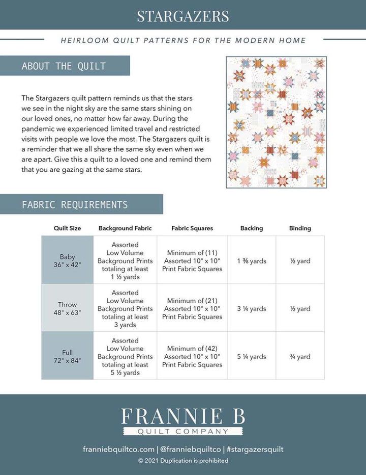 PREORDER - Frannie B. Quilting Co. - Stargazer Quilt Pattern - P172-STARGAZERS - Printed Pattern