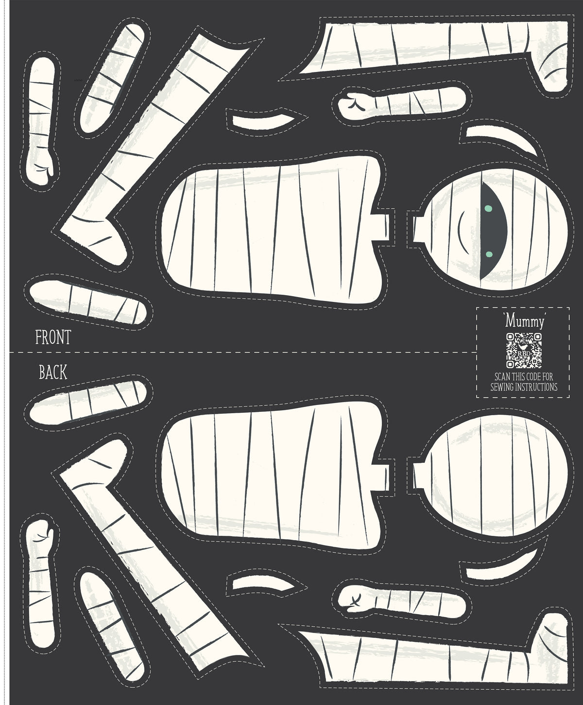 Frank and Friends - Mummy Panel - My Mind's Eye - P17479-PANEL - Half Yard