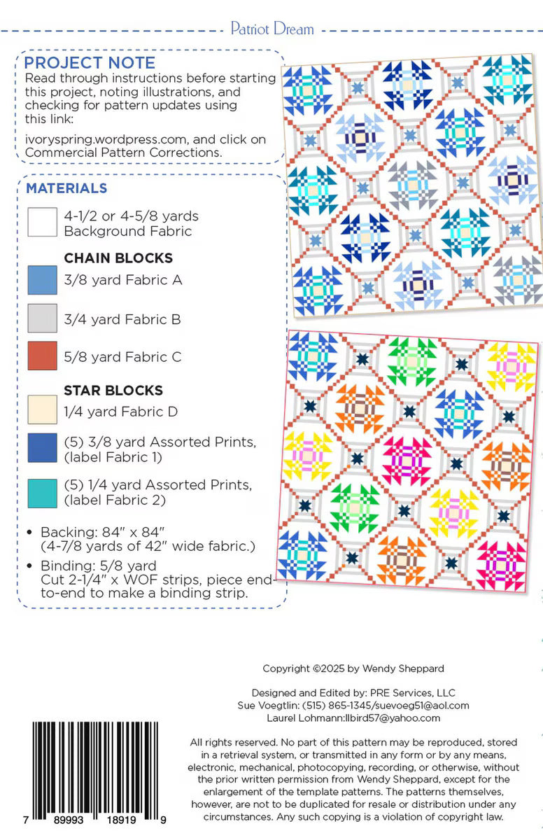 Patriot Dream - Wendy Sheppard - P180-PATRIOTDREAM - Printed Pattern