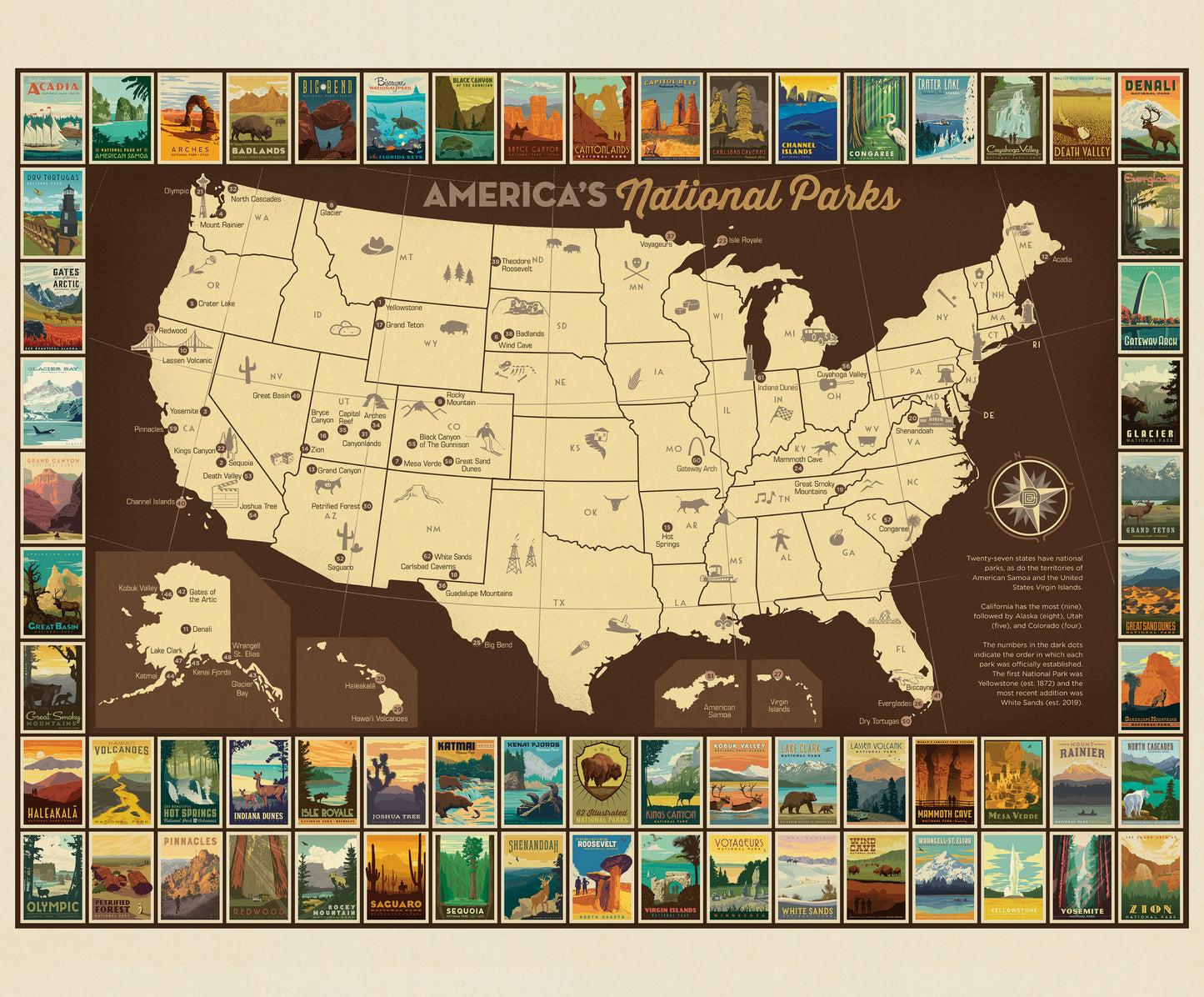 National Parks - Poster Panel USA MAP - Anderson Design Group - 36" x 43" Panel (Preorder)