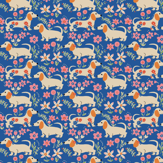 Pemberley Pups quilting fabric, part of the Stannie & Lloyd fabric collection by August Ellery (SKU: PWAE011.DELFT)