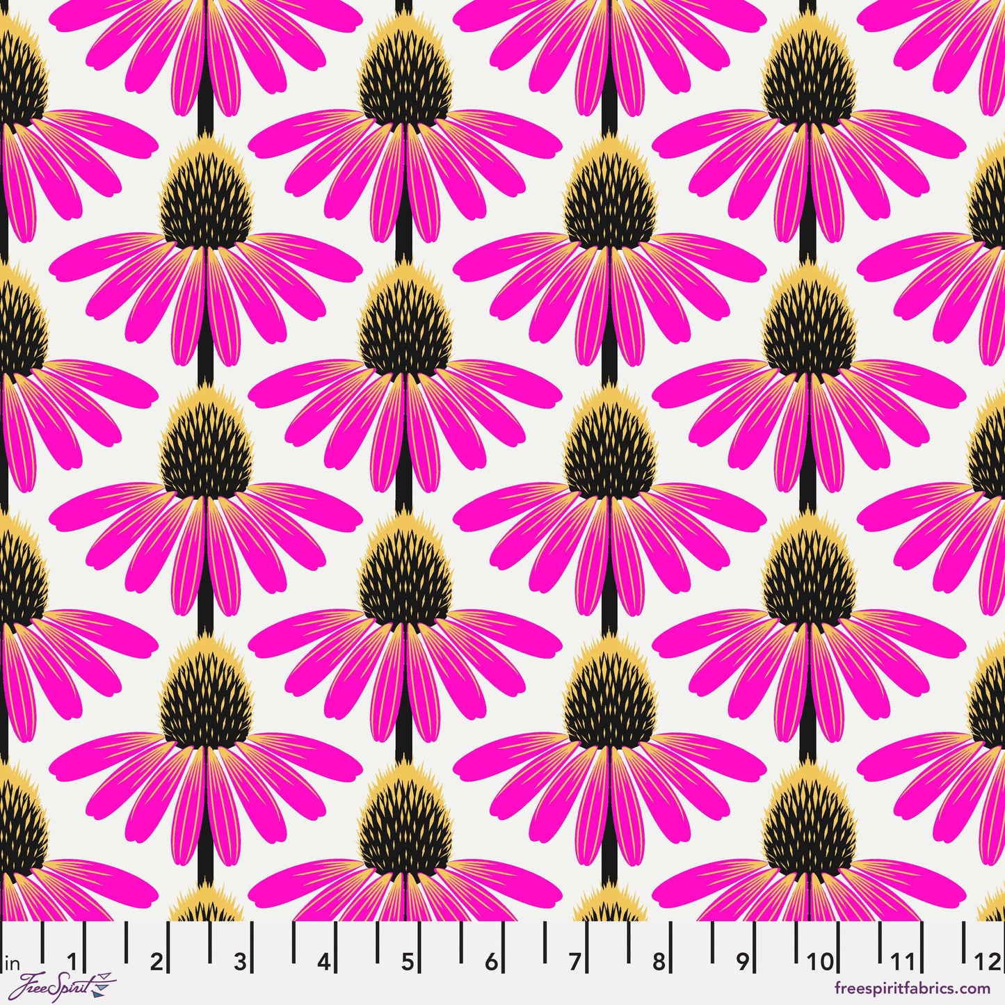 Cotton quilting fabric pattern called 'Echinacea in True'. Part of the 'Love Always, AM' fabric collection. Designed by Anna Maria Horner for fabric company Free Spirit. SKU: PWAH075.TRUE. 44-45 inch width.