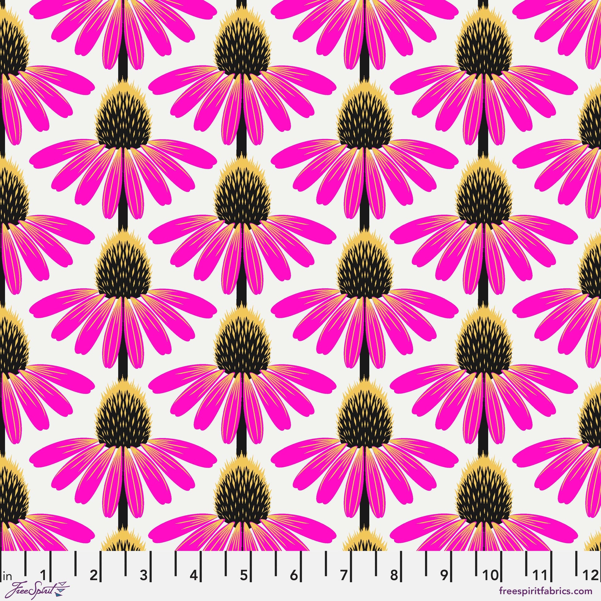 Cotton quilting fabric pattern called 'Echinacea in True'. Part of the 'Love Always, AM' fabric collection. Designed by Anna Maria Horner for fabric company Free Spirit. SKU: PWAH075.TRUE. 44-45 inch width.