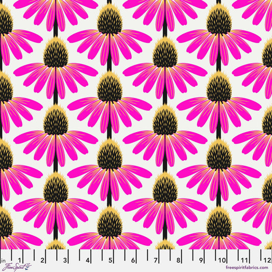 Cotton quilting fabric pattern called 'Echinacea in True'. Part of the 'Love Always, AM' fabric collection. Designed by Anna Maria Horner for fabric company Free Spirit. SKU: PWAH075.TRUE. 44-45 inch width.