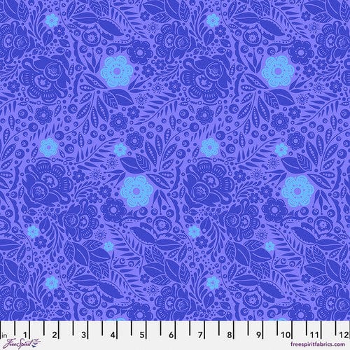 Cotton quilting fabric pattern called 'Lace in Cobalt'. Part of the 'Love Always, AM' fabric collection. Designed by Anna Maria Horner for fabric company Free Spirit. SKU: PWAH132.COBALT. 44-45 inch width.