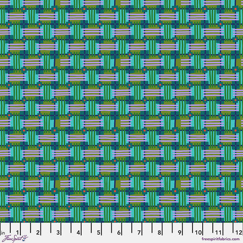 Cotton quilting fabric pattern called 'In Town in Fresh'. Part of the 'Love Always, AM' fabric collection. Designed by Anna Maria Horner for fabric company Free Spirit. SKU: PWAH158.FRESH. 44-45 inch width.