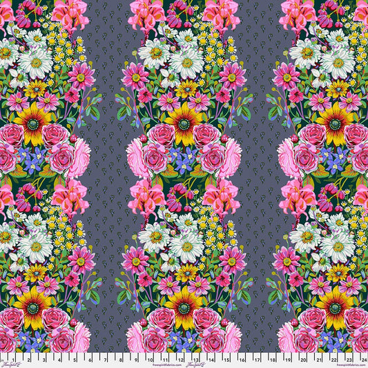 Cotton quilting fabric pattern called 'Beata's Garden in Steel'. Part of the 'Good Gracious' fabric collection. Designed by Anna Maria Horner for fabric company Free Spirit Fabrics. SKU: PWAH217.STEEL. 44-45 inch width.