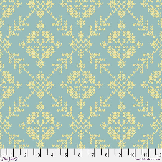 Cotton quilting fabric pattern called 'Fair Isle in Sky'. Part of the 'Good Gracious' fabric collection. Designed by Anna Maria Horner for fabric company Free Spirit Fabrics. SKU: PWAH219.SKY. 44-45 inch width.