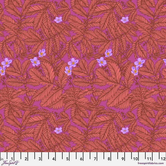 Cotton quilting fabric pattern called 'Silverweed in Coral'. Part of the 'Good Gracious' fabric collection. Designed by Anna Maria Horner for fabric company Free Spirit Fabrics. SKU: PWAH222.CORAL. 44-45 inch width.