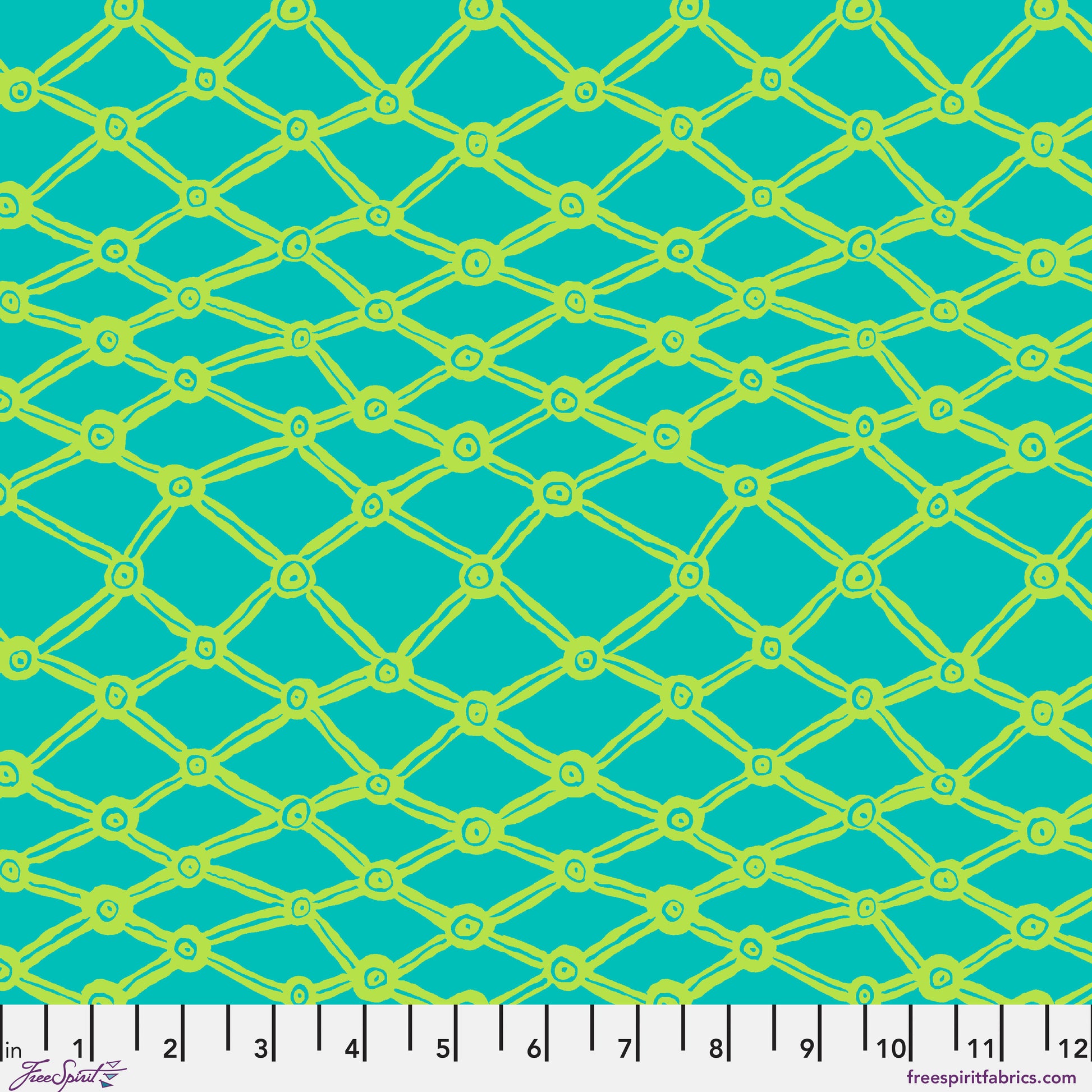 Nets in Aqua quilting fabric, part of the Kaffe Fassett Collective February 2026 fabric collection (SKU: PWBM036.AQUA)