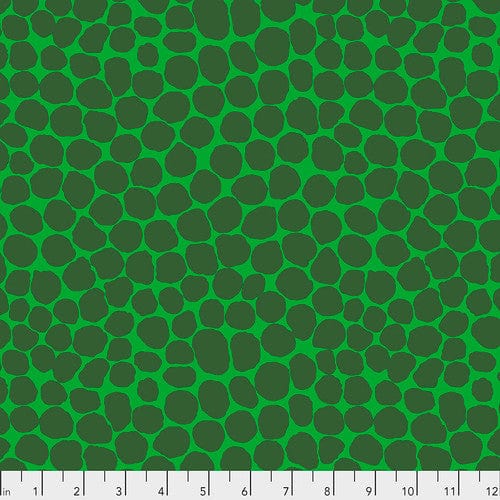Cotton quilting fabric pattern called 'Jumble in Emerald'. Part of the 'Classics' fabric collection. Designed by The Kaffe Fassett Collective for fabric company Free Spirit Fabrics. SKU: PWBM053.EMERALD. 44-45 inch width.