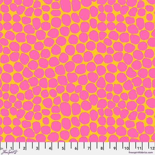 Cotton quilting fabric pattern called 'Jumble in Yellow'. Part of the 'Jumble' fabric collection. Designed by Brandon Mably for the Kaffe Fassett Collective for fabric company Free Spirit Fabrics. SKU: PWBM053.YELLOW. 44-45 inch width.