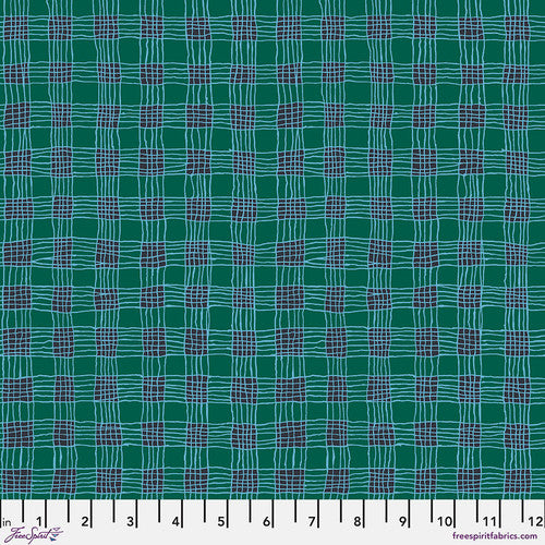 Gingham in Aqua quilting fabric, part of the Kaffe Fassett Collective fabric collection by Brandon Mably (SKU: PWBM089.AQUA)