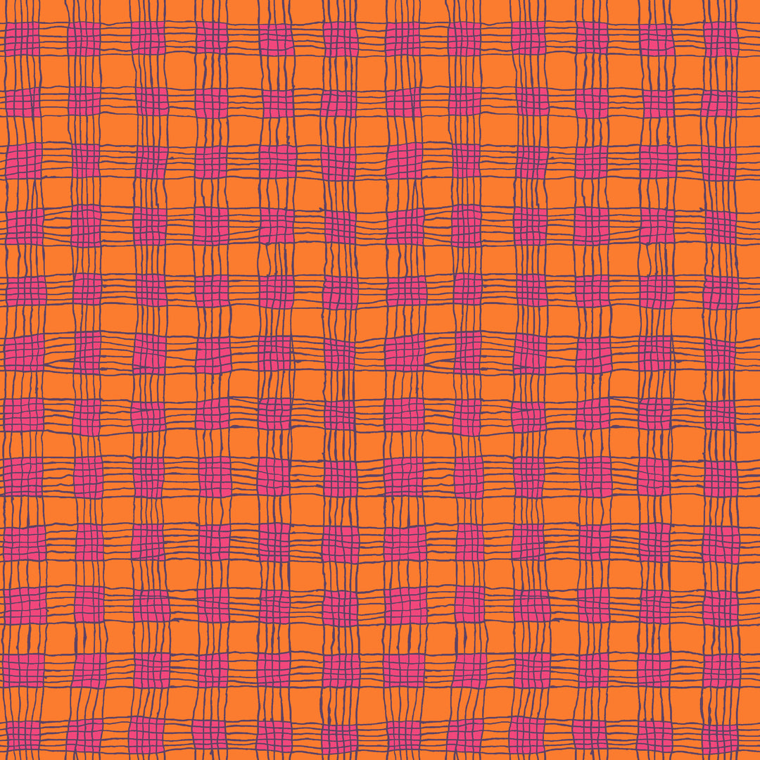 Gingham in Coral quilting fabric, part of the Kaffe Fassett Collective fabric collection by Brandon Mably (SKU: PWBM089.CORAL)
