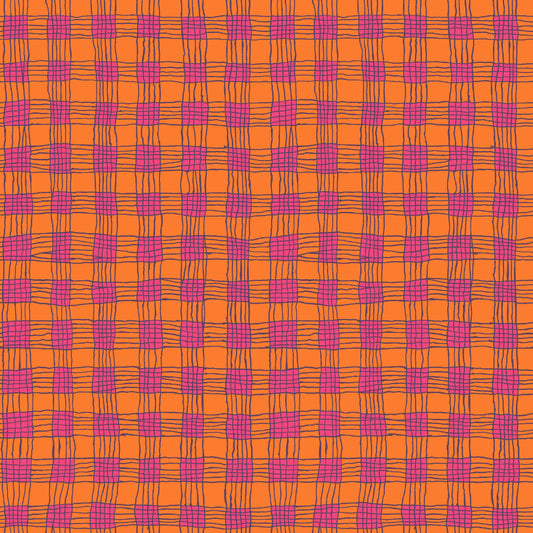 Gingham in Coral quilting fabric, part of the Kaffe Fassett Collective fabric collection by Brandon Mably (SKU: PWBM089.CORAL)