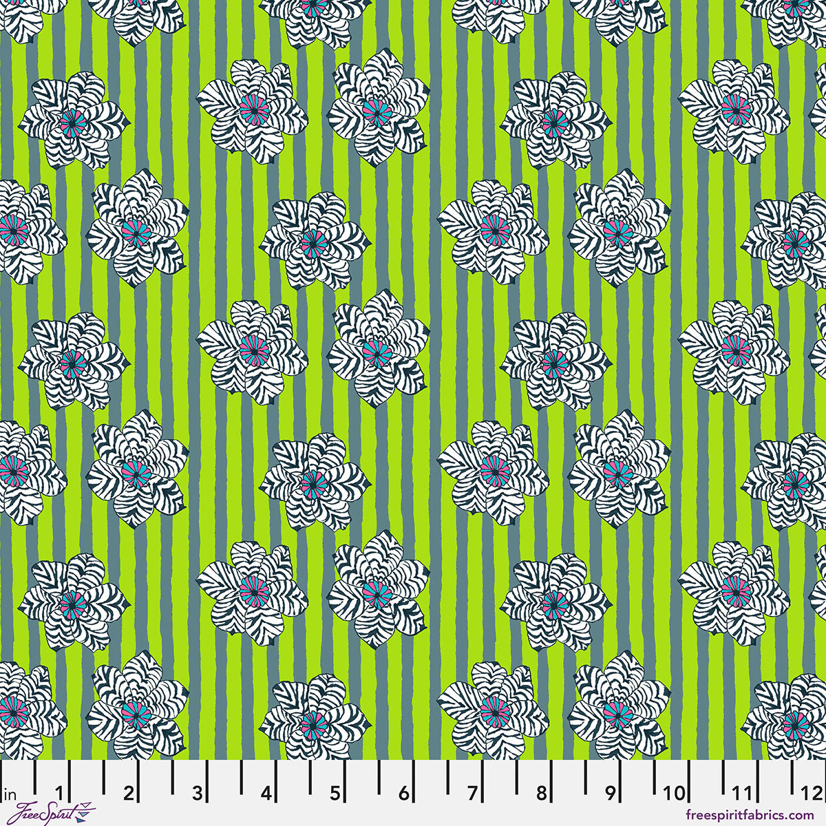 SM Zebra Lily Green quilting fabric, part of the Bits & Bobs fabric collection by Brandon Mably (SKU: PWBM120.GREEN)