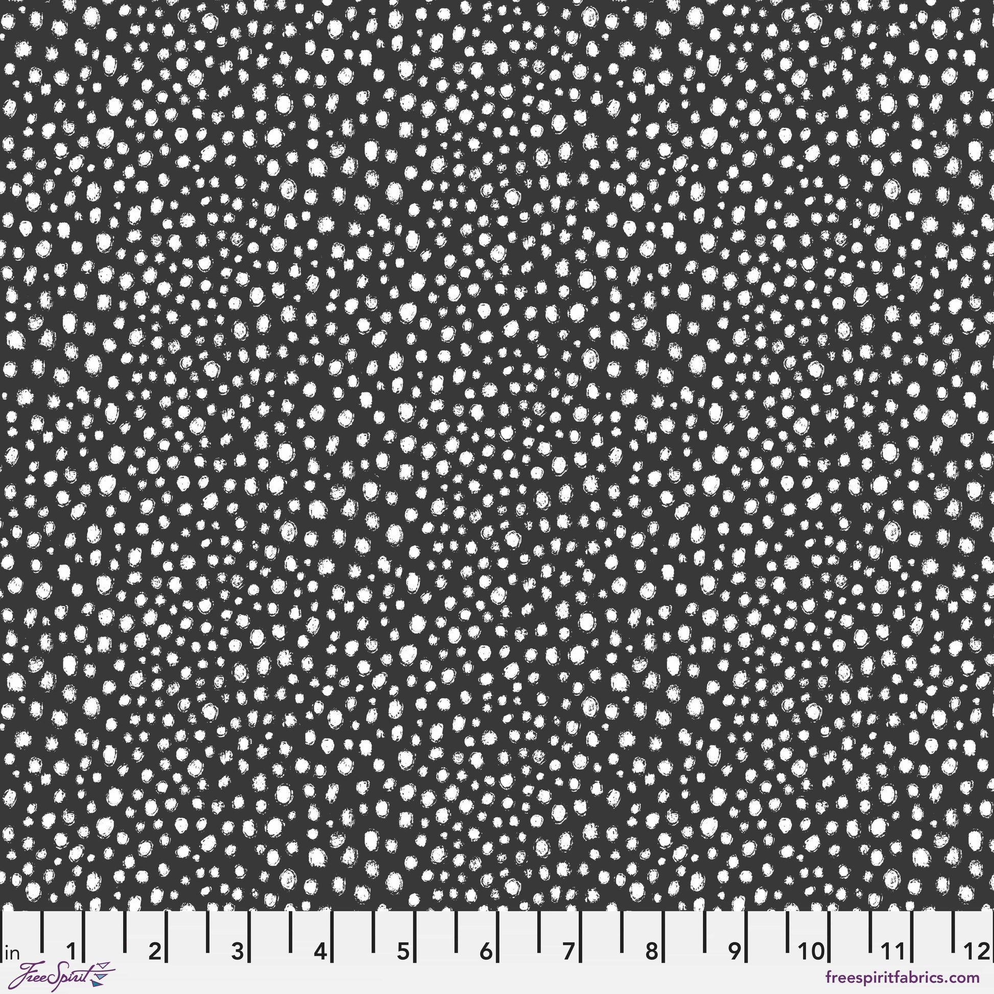 Cotton quilting fabric pattern called 'Flurries in Charcoal'. Part of the 'Winter Joy' fabric collection. Designed by Cori Dantini for fabric company Free Spirit. SKU: PWCD102.XCHARCOAL. 44-45 inch width.