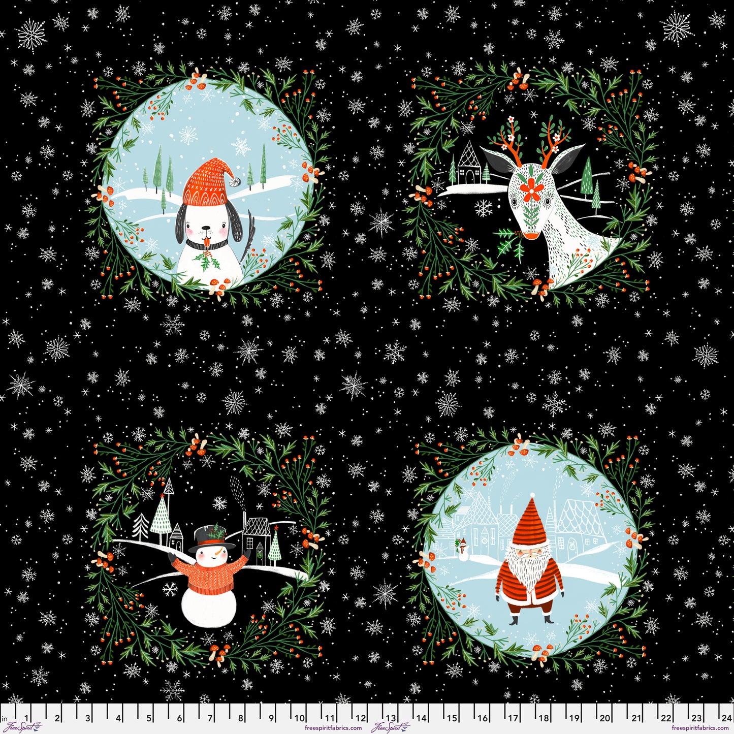 PREORDER - Winter Joy - Snow Globe in Black - 25" X WOF Panel - Cori Dantini - PWCD105.XBLACK