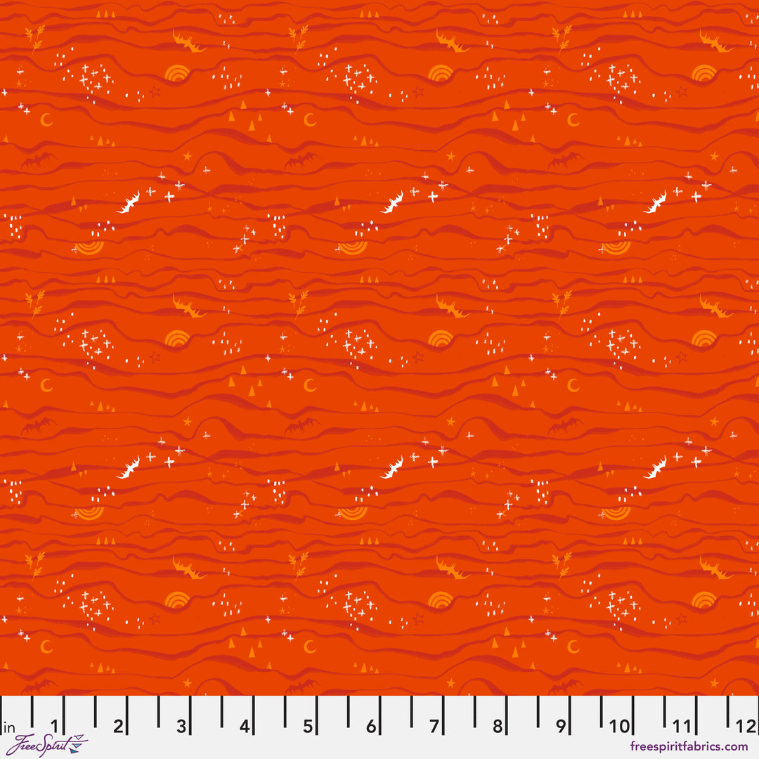 Cotton quilting fabric pattern called 'Squash in Squash'. Part of the 'Ghostly Greetings' fabric collection. Designed by Cori Dantini for fabric company Free Spirit. SKU: PWCD115.XSQUASH. 44-45 inch width.